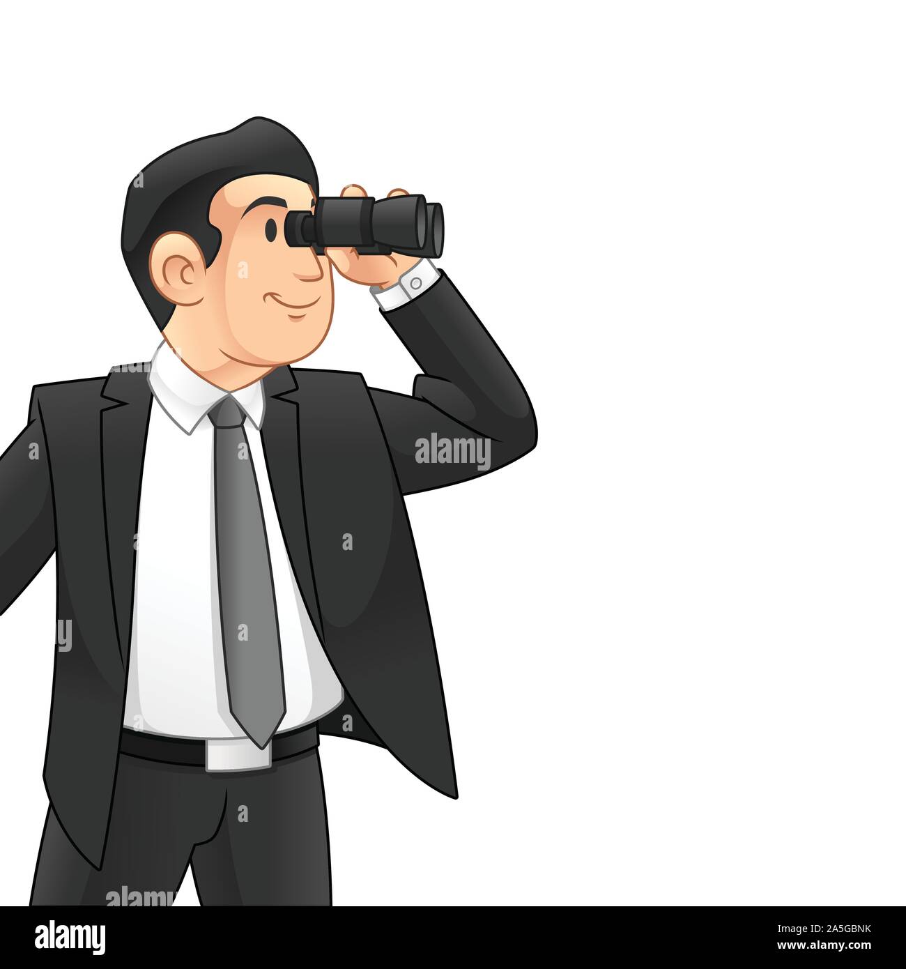 Businessman with Binoculars, Business Vision Concept, Cartoon Vector