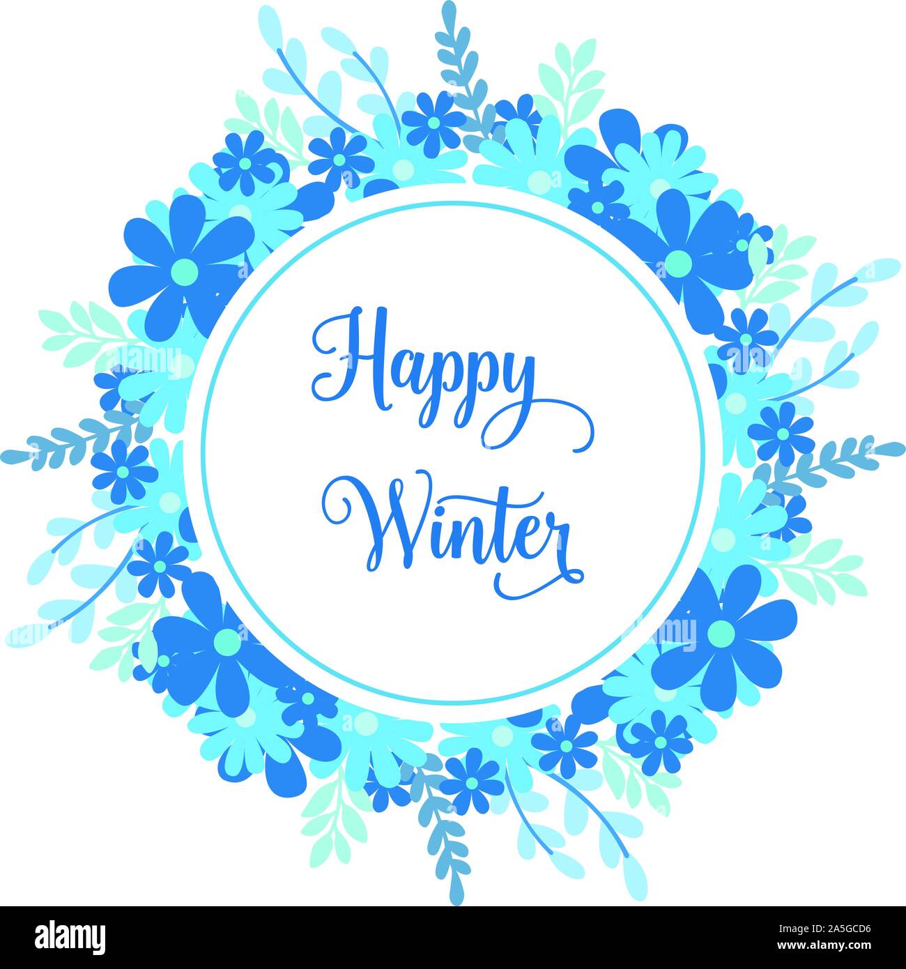 Handwritten greeting card happy winter, with pattern vintage blue ...