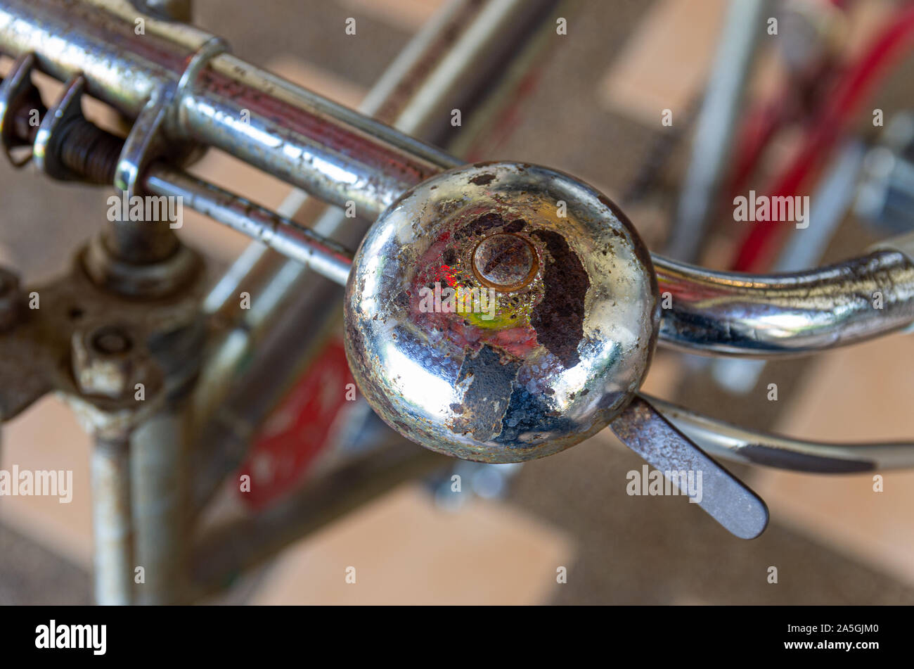 Close-up of a bell of a bicycle rickshaw - selected focus Stock Photo
