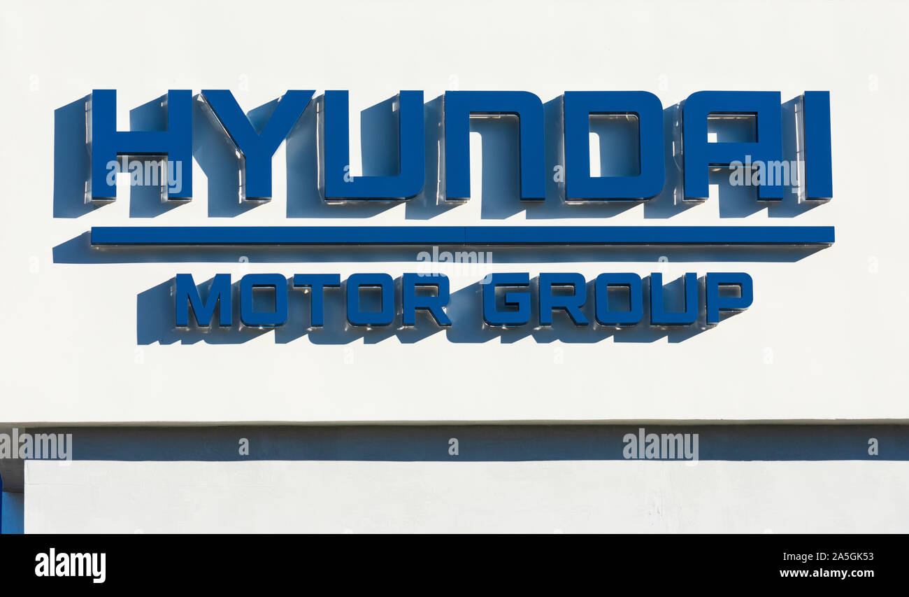 Hyundai Motor Group sign at automotive manufacturer office in Silicon Valley Stock Photo