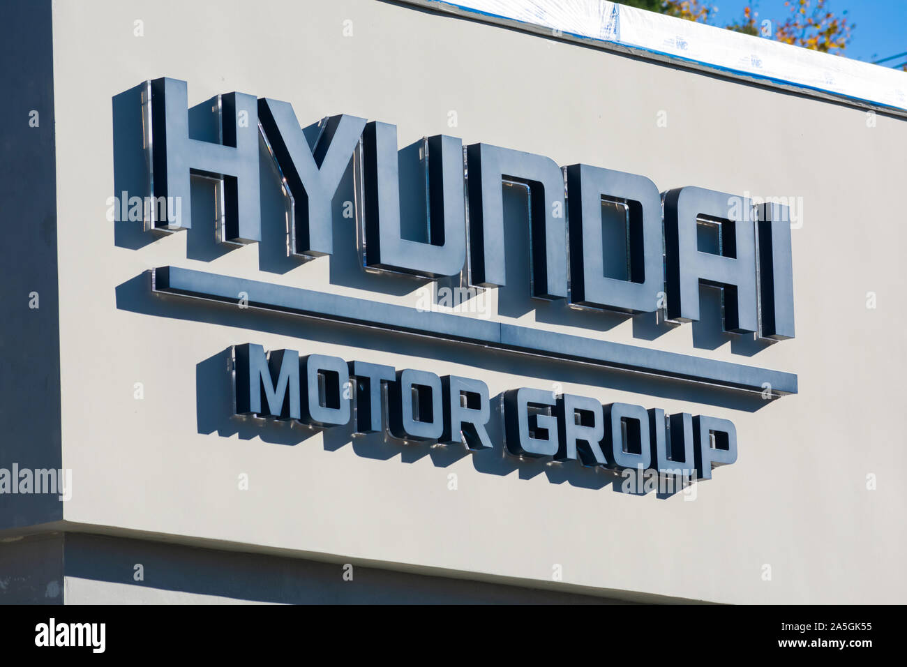Hyundai Motor Group sign at automotive manufacturer office in Silicon Valley Stock Photo