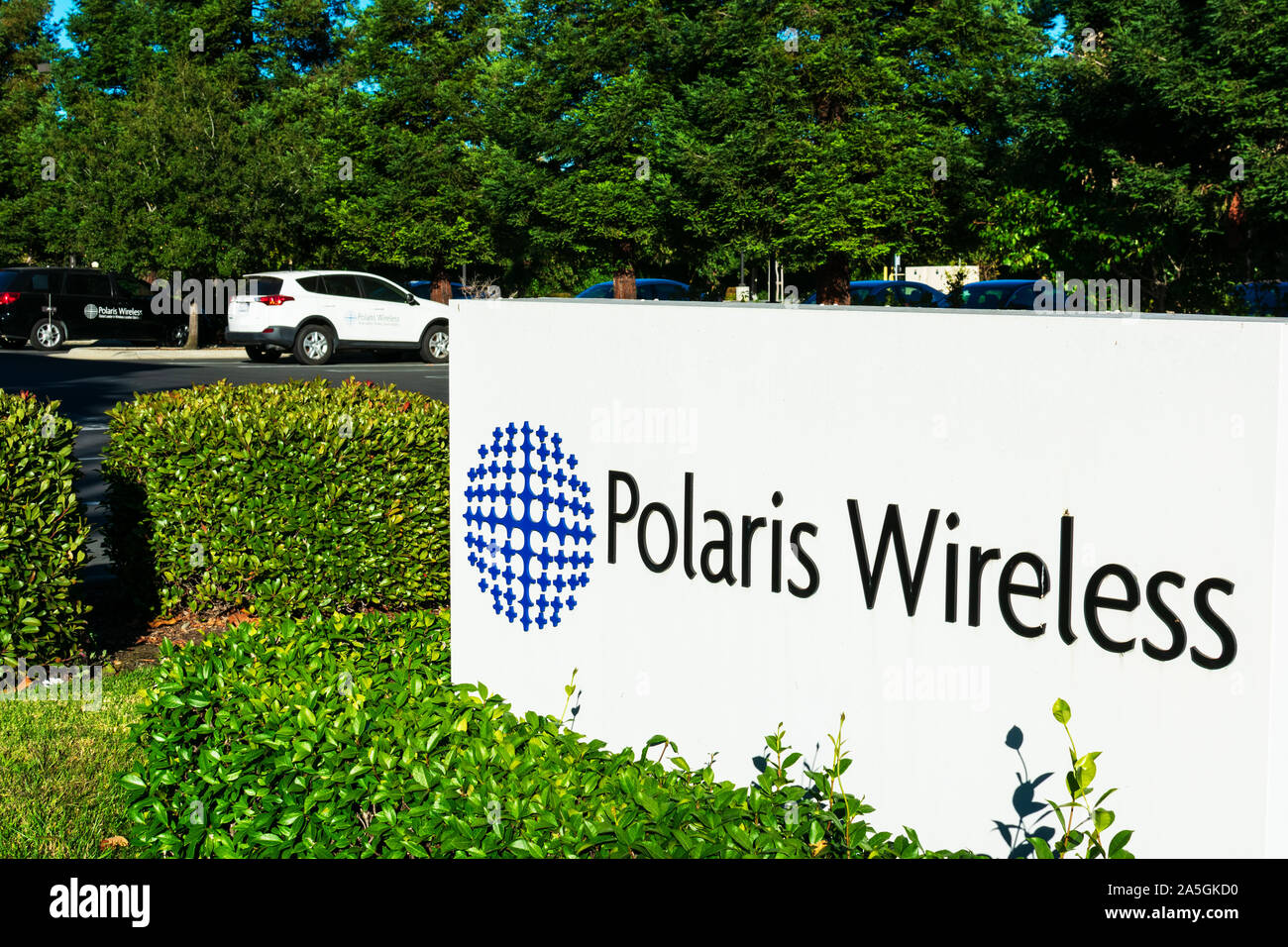 Polaris Wireless sign at headquarters of 3D mobile location company in Silicon Valley Stock Photo
