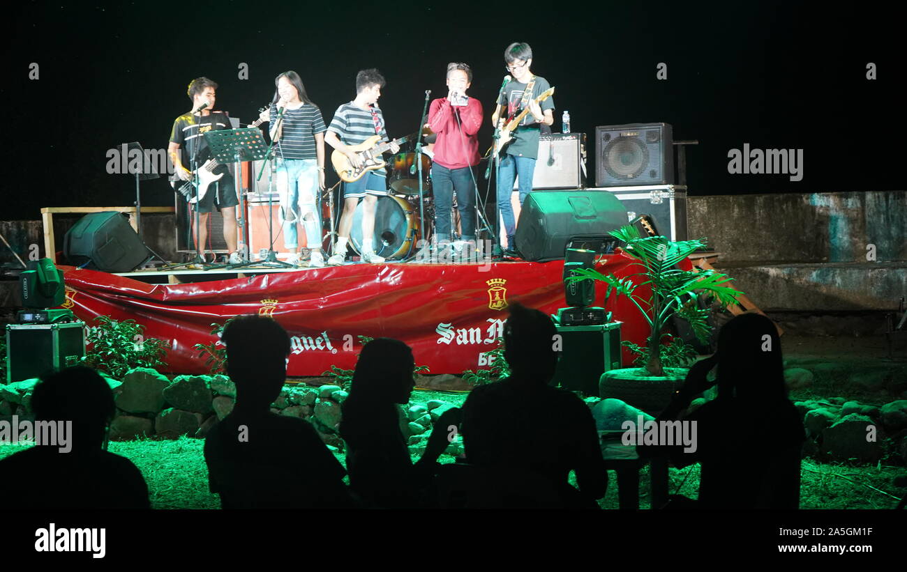 Philippines. 19th Oct, 2019. Live band performances by Serendipity Band during the inauguration of Agoo Fun World. Agoo Fun World which is the new ecotourism site in Northern Luzon. The 11,000 hectares of mangroves and lowland forest is converted into environment preservation tourism site to fight climate change. (Photo by Sherbien Dacalanio/Pacific Press) Credit: Pacific Press Agency/Alamy Live News Stock Photo