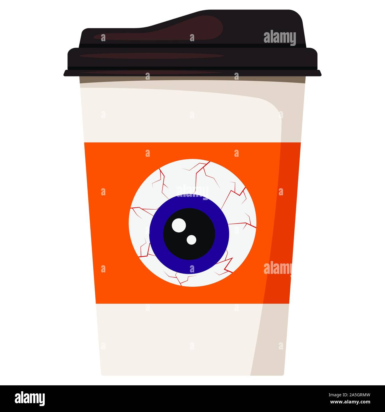 Paper coffee or tea cup decorated cartoon cute halloween eye isolated ...