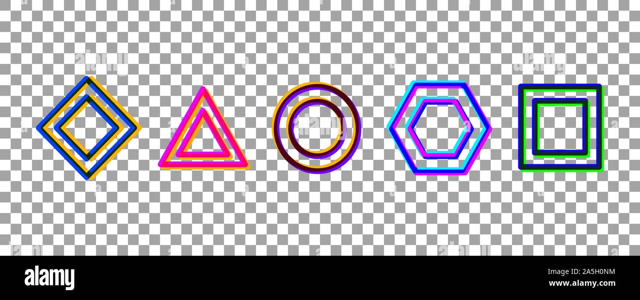 Set of geometric elements, shapes with glitch effect. Vector logo template collection Stock Vector