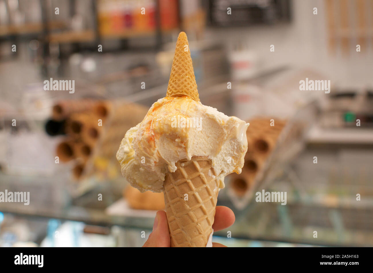 A typical Italian ice cream held in a traditional Gelateria in Como