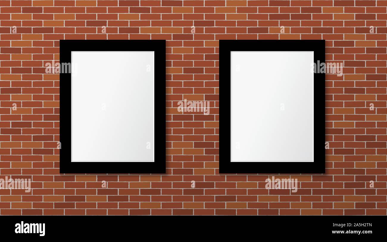 Two black frames on a brick wall. Vector mock up Stock Vector Image ...