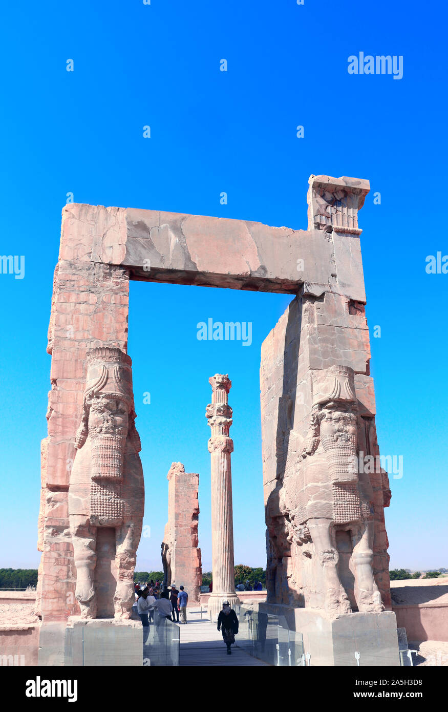 Gate of All Nations (Xerxes Gate) with stone statues of lamassu in ancient city Persepolis, Iran. UNESCO world heritage site Stock Photo