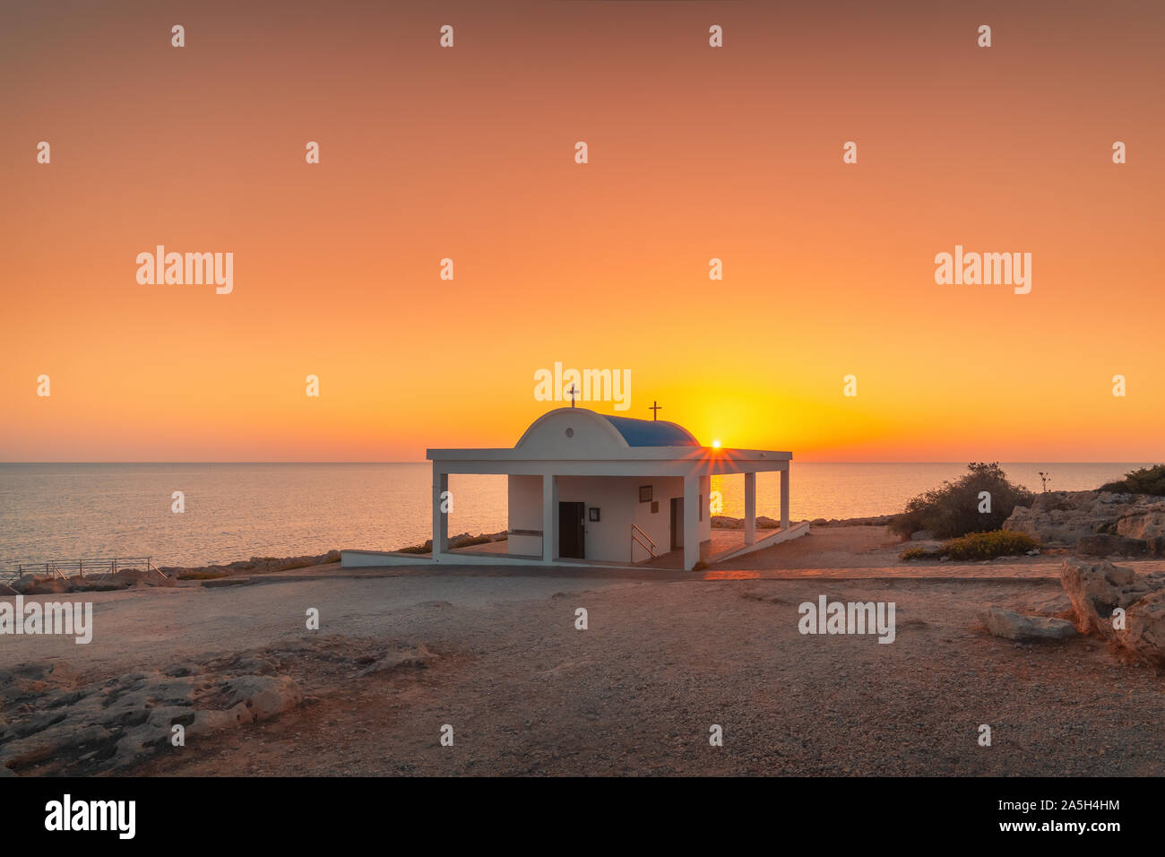 Agioi Anargyroi church at Cape Greco, Protaras,Cyprus. Mediterranean sea Stock Photo