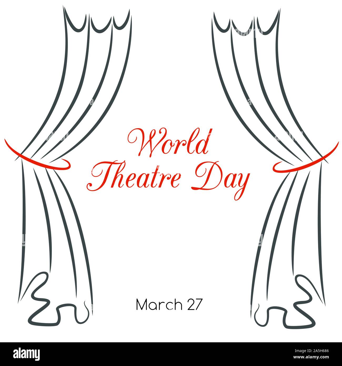 World theatre day. Greeting card with curtains Stock Vector
