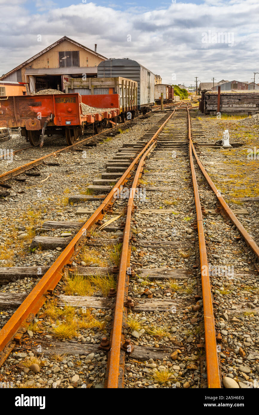 Railroad tracks in Oamaru, New Zealand Stock Photo