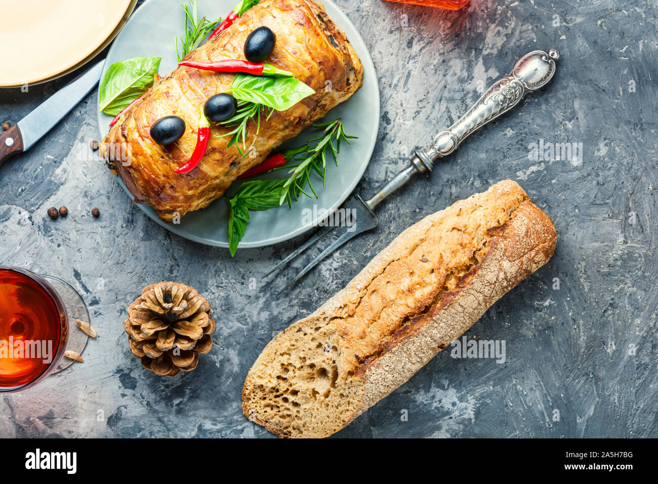 Holiday traditional meat terrine for Christmas.Holiday food Stock Photo
