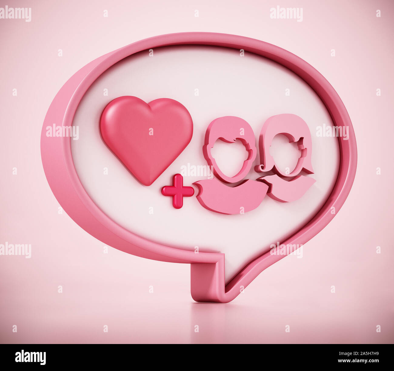 Speech balloon with heart and people symbols on it. 3D illustration. Stock Photo