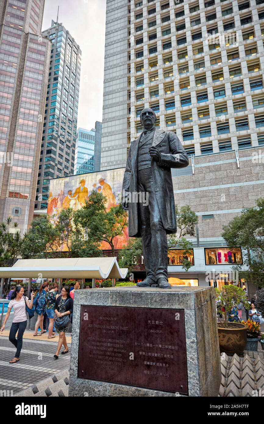 Statue by Mario Raggi of Sir Thomas Jackson, 1st Baronet, installed in Statue Square, a public pedestrian square in Central. Hong Kong, China. Stock Photo