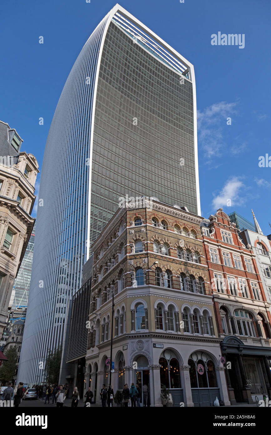 The Walkie Talkie Office Building at 20 Fenchurch Street in London, England. designed by architect Rafael Vinoly, and opened in 2015. Stock Photo