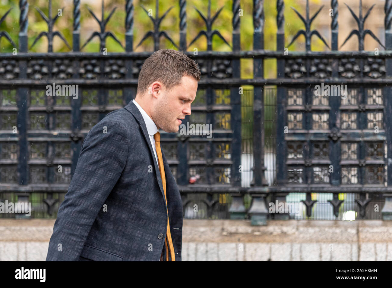 MP Ben Bradley leaving the Houses of Parliament, Palace of Westminster, London, UK for the Letwin Amendment Saturday sitting during Brexit debate Stock Photo