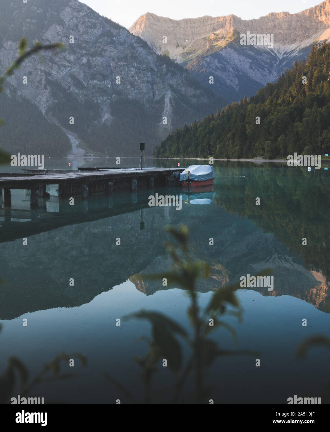 Lake side at Plansee in Austria with mountains Stock Photo - Alamy