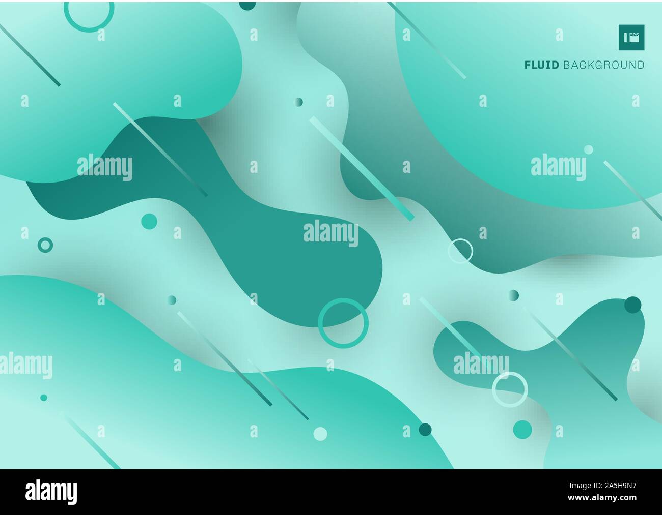 Abstract green gradient fluid flowing shapes with geometric circles and ...