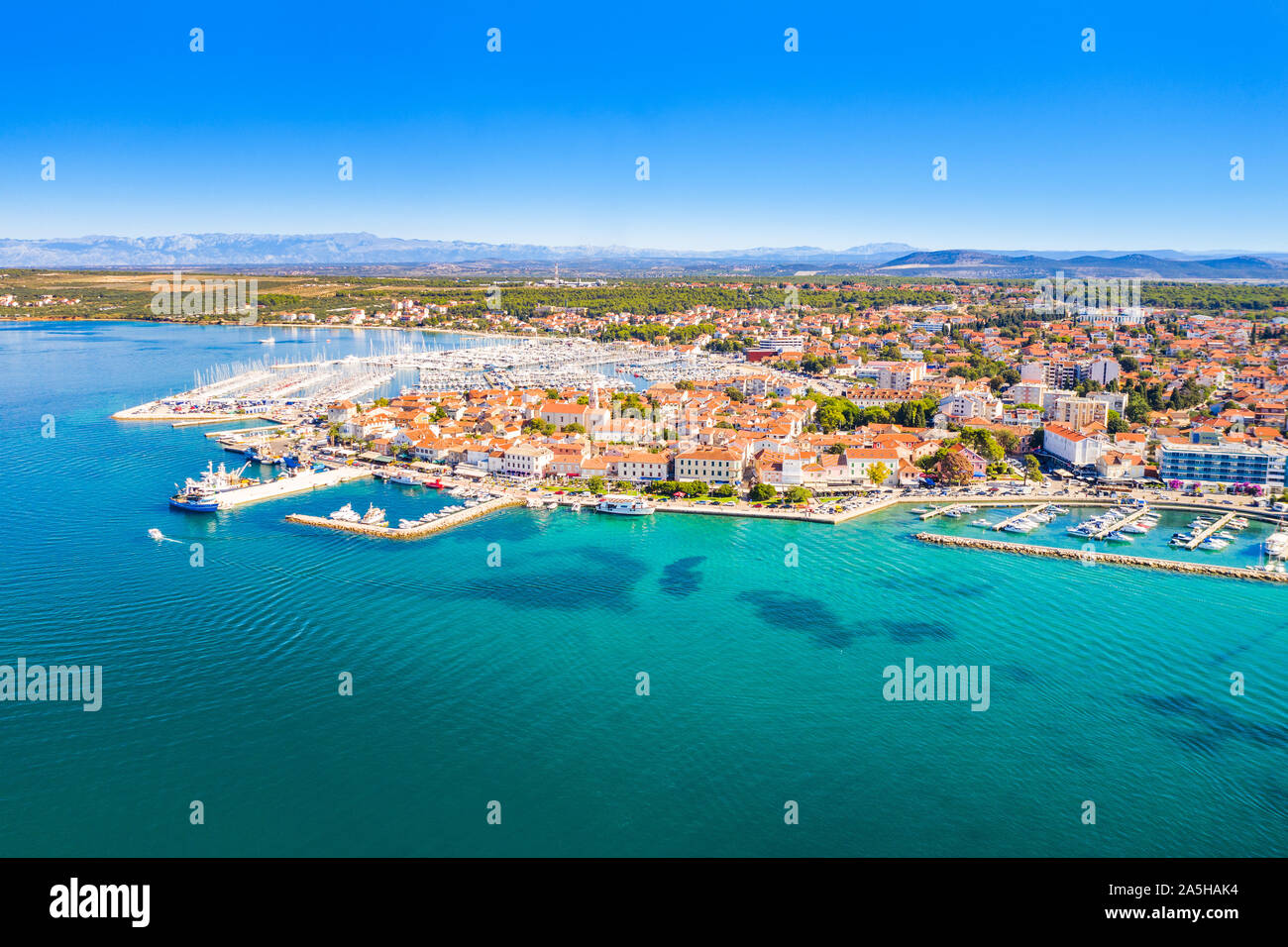 Croatia, town of Biograd on the Adriatic sea, aerial view of marina and ...