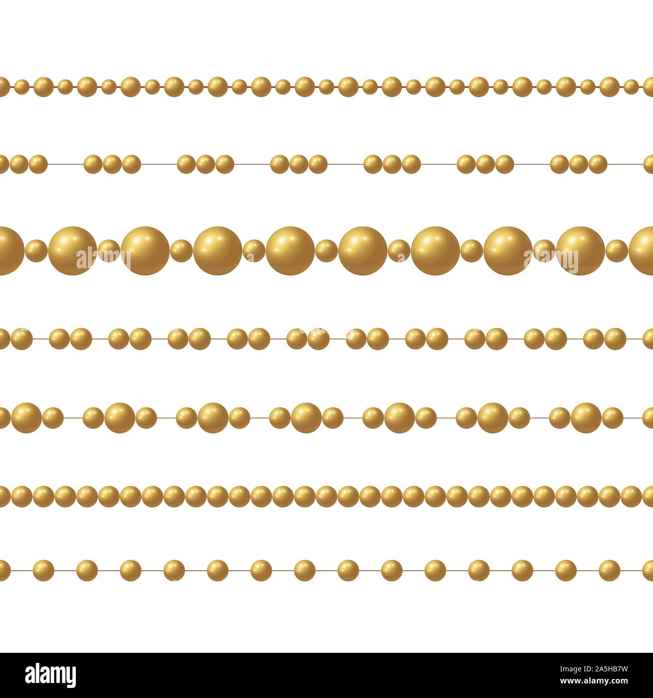 Realistic gold bead chain. Vector set of realistic seamless pattern