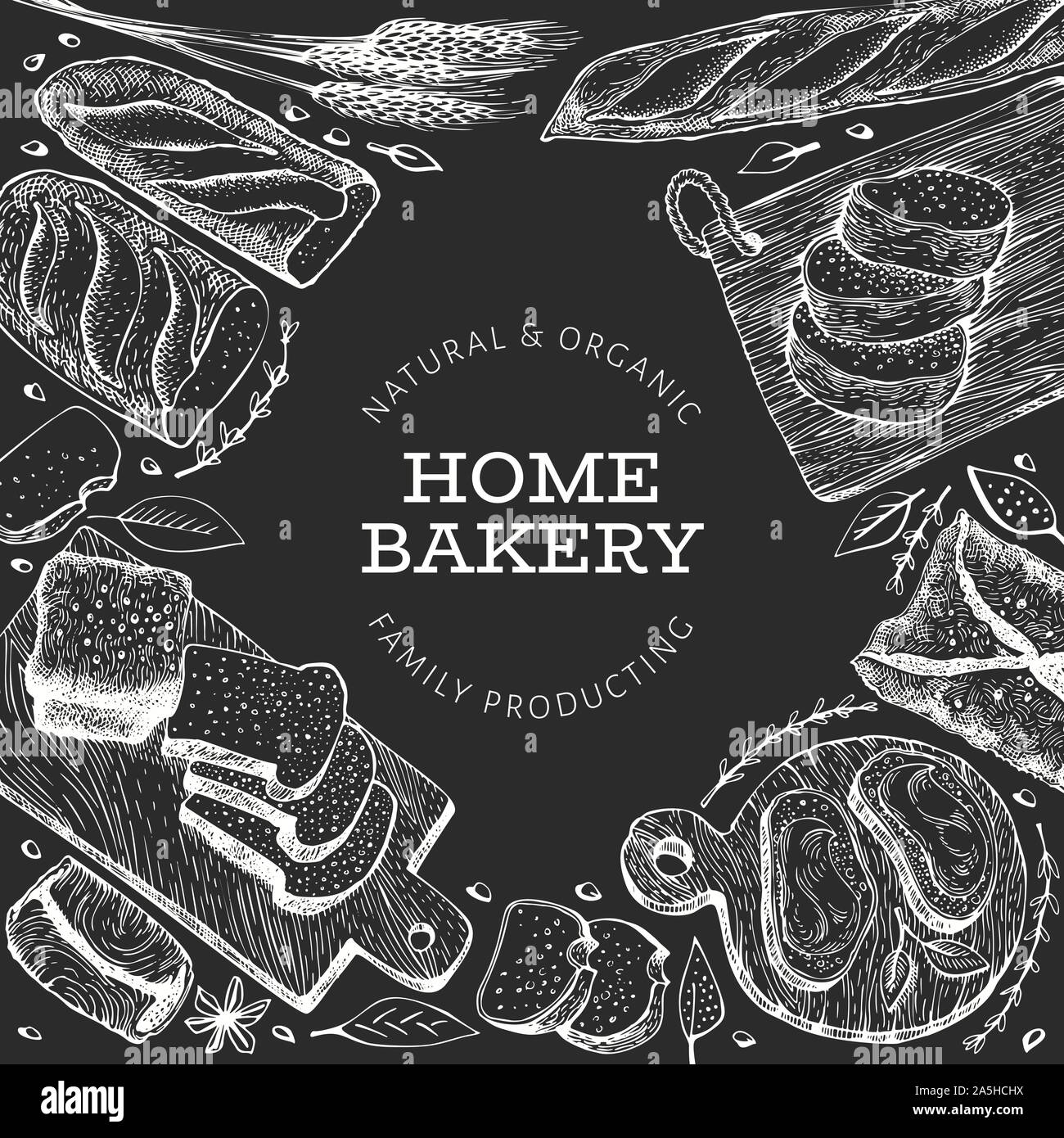 Bread and pastry banner. Vector bakery hand drawn illustration on chalk ...