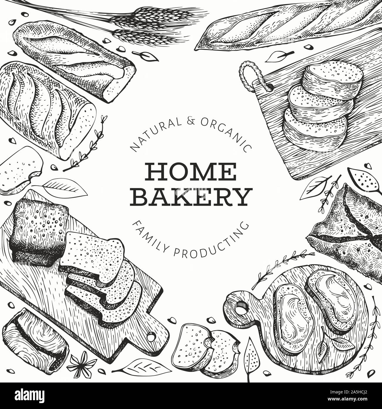 Bread and pastry banner. Vector bakery hand drawn illustration. Retro ...