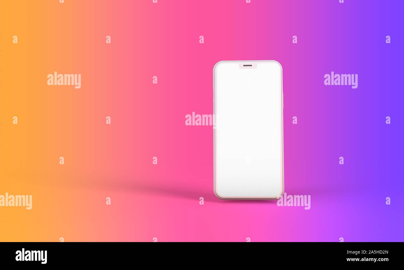 Smartphone mockup with blank white screen and bright background. 3D ...