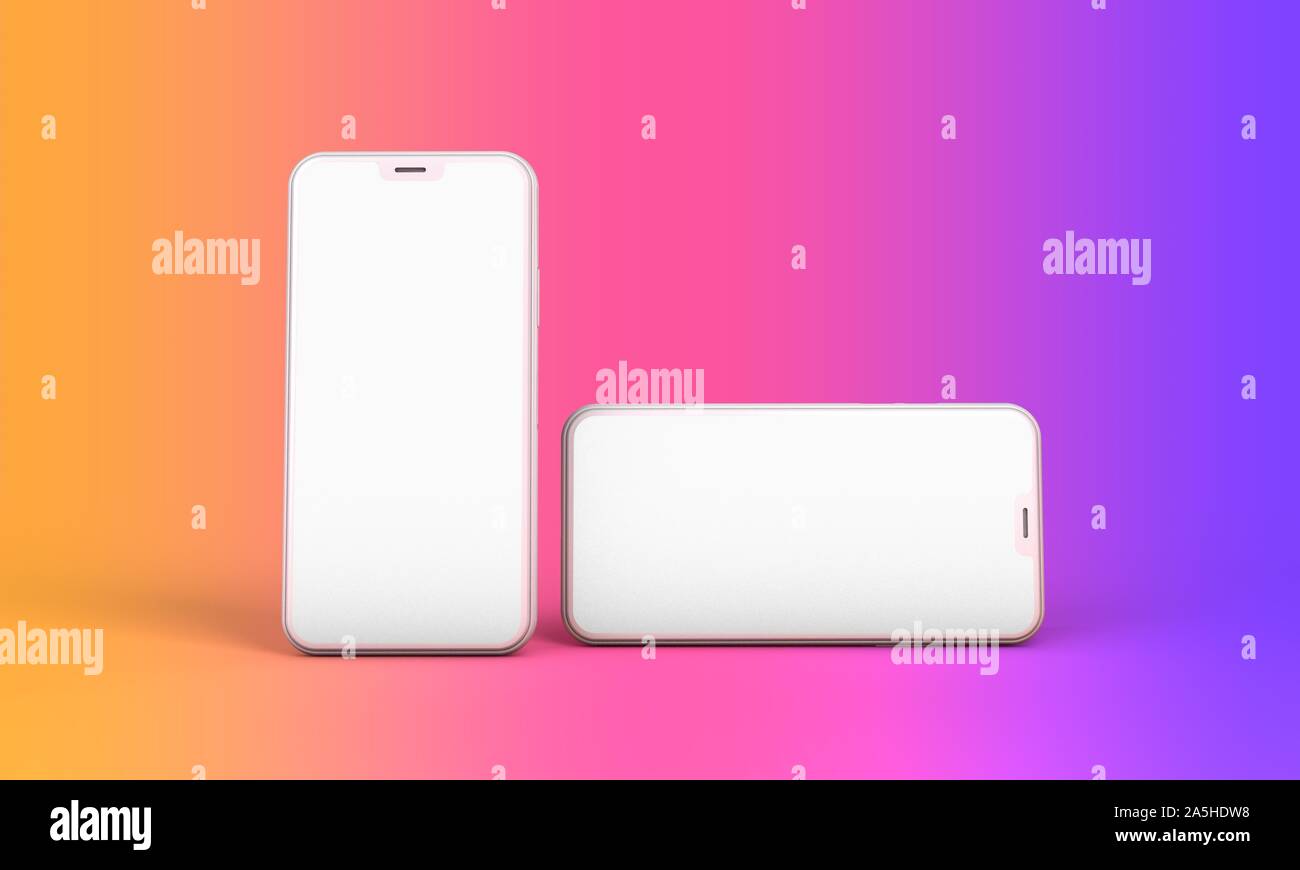 Smartphone mockup with blank white screen and bright background. 3D ...