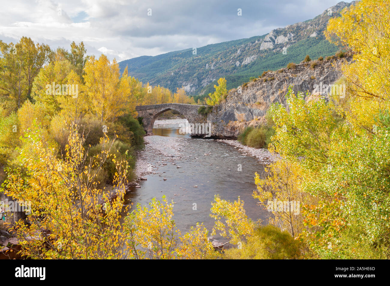 Torres Bridge, Hecho Valley, Huesca, Spain Stock Photo