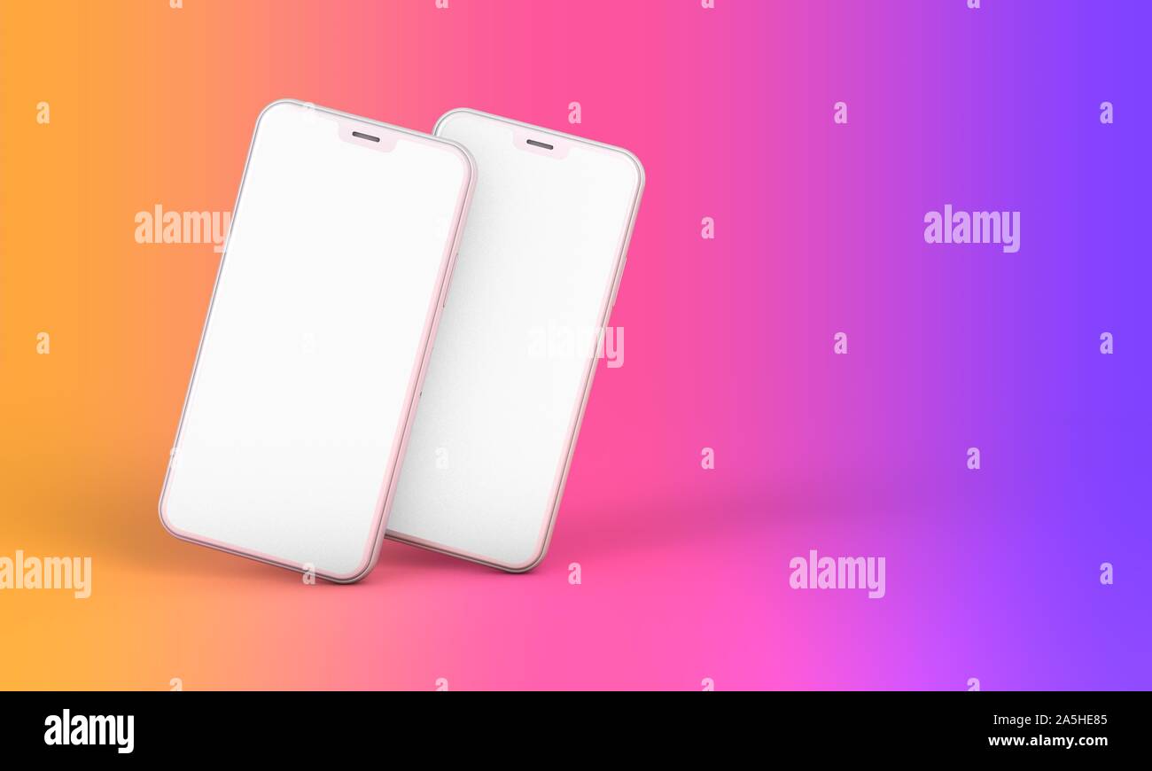 Smartphone mockup with blank white screen and bright background. 3D ...