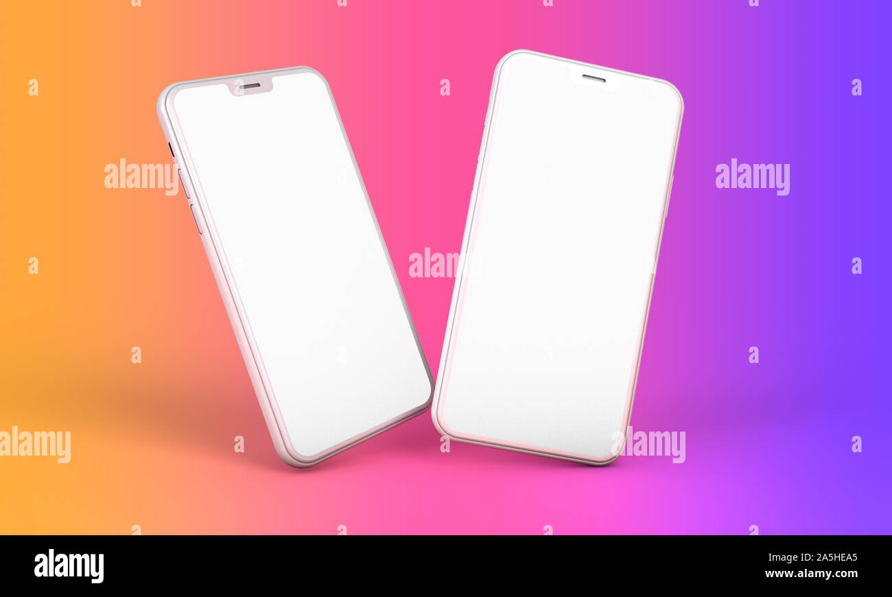 Smartphone mockup with blank white screen and bright background. 3D ...