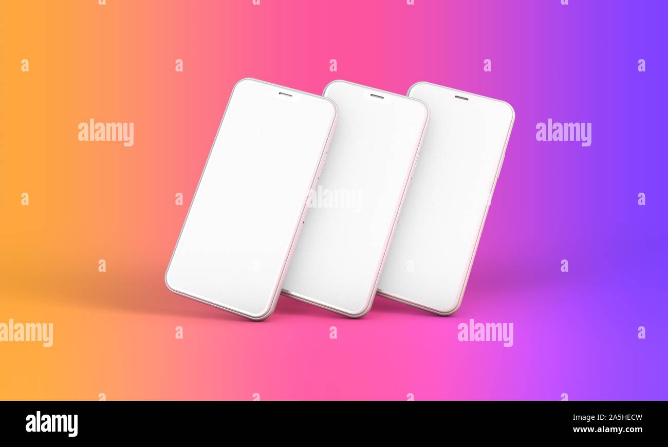 Smartphone mockup with blank white screen and bright background. 3D ...