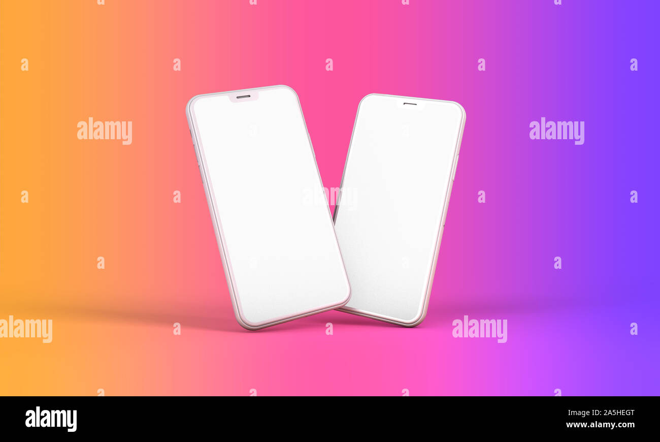 Smartphone mockup with blank white screen and bright background. 3D ...