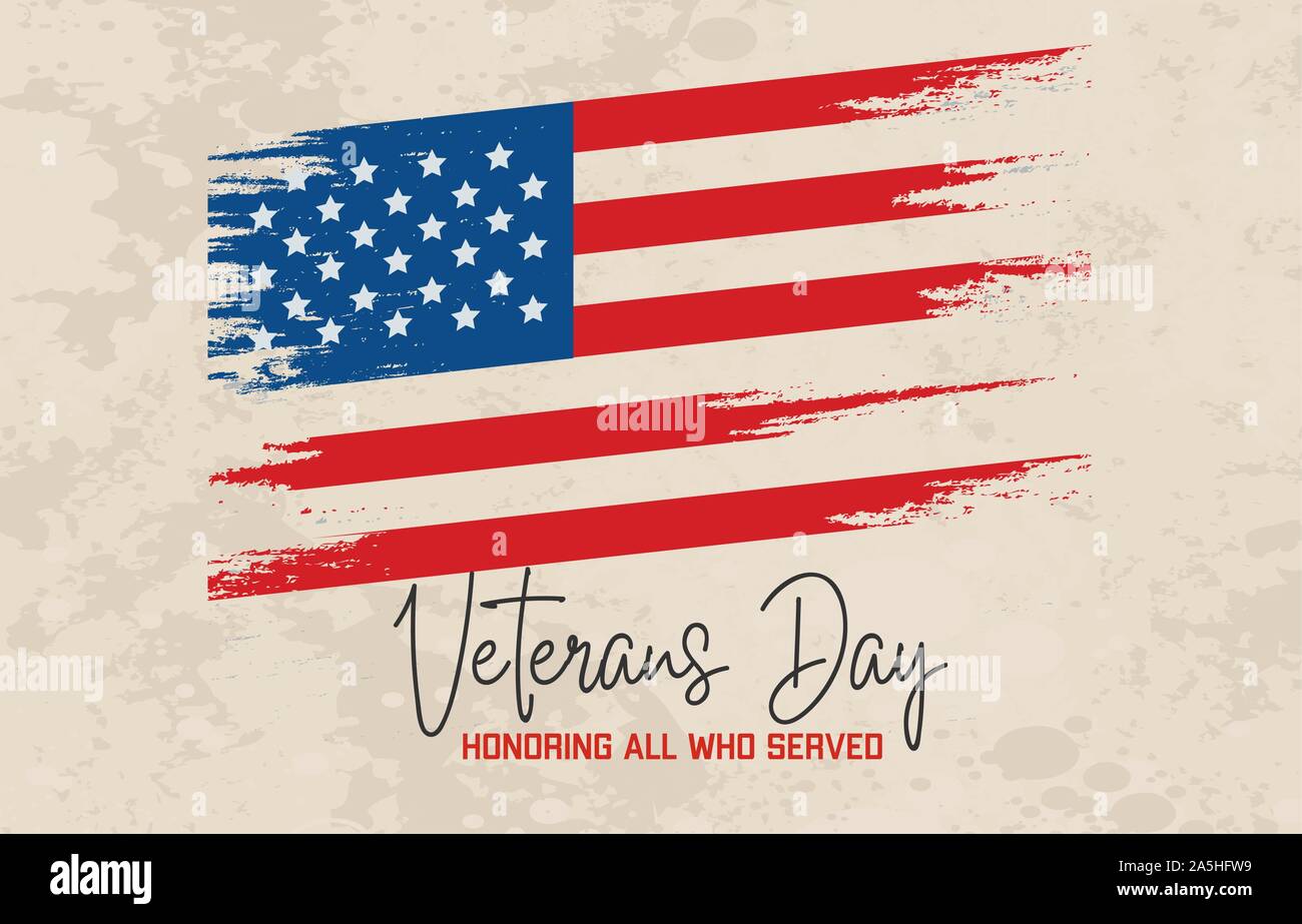 Veterans Day celebration poster with Typewritten text and US flag Stock Vector