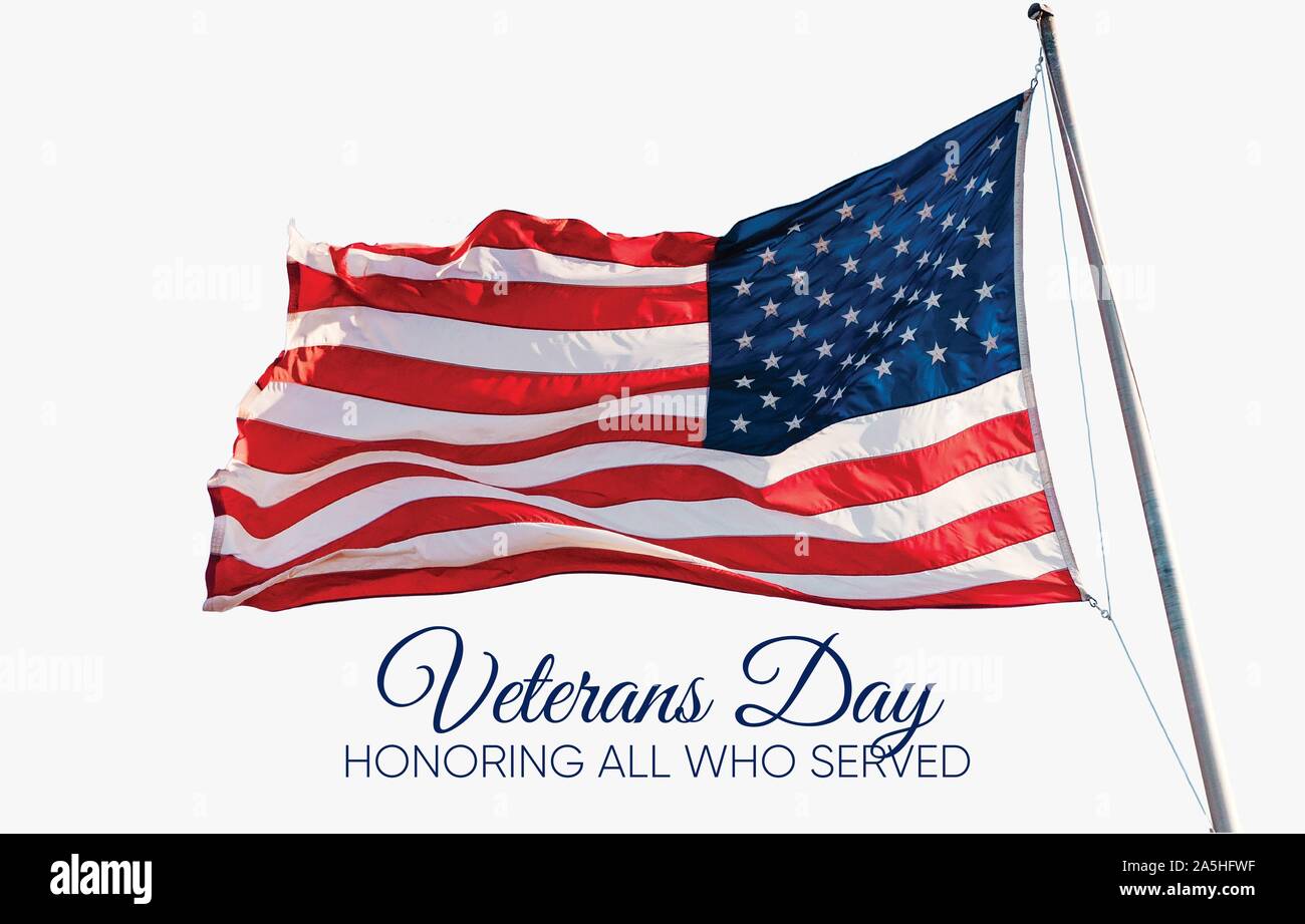 Veterans Day Holiday Banner with American flag on the background.  Stock Vector