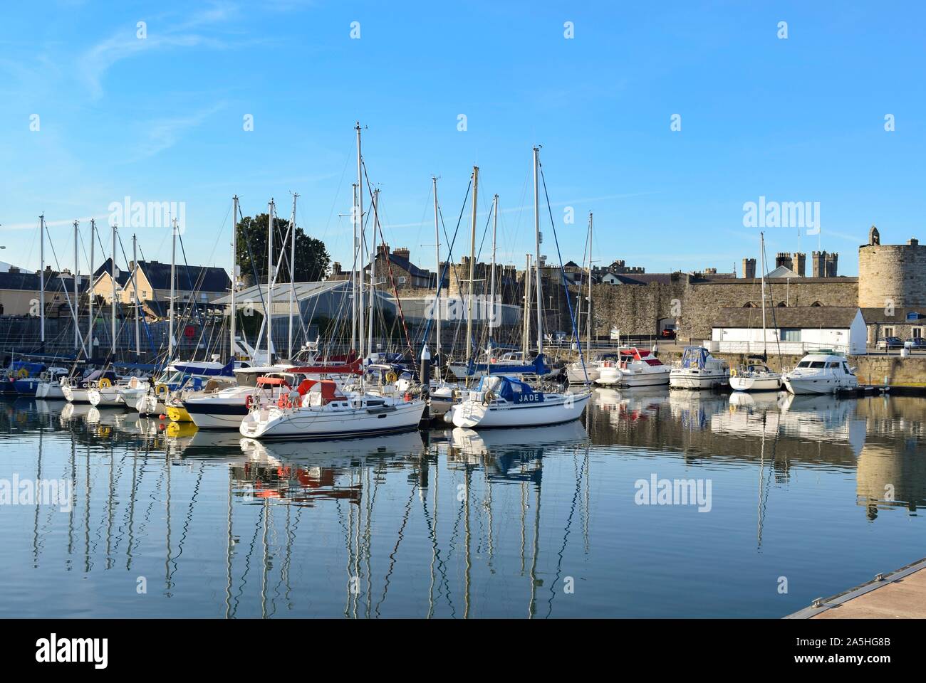 Victoria dock with Caernarfon castle in the background Stock Photo Alamy