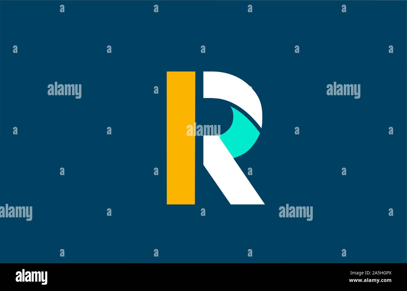 blue white yellow green R letter logo alphabet for company icon design ...