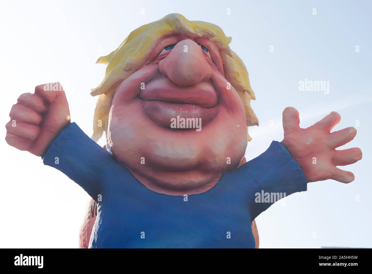 Boris Johnson 2019 Conservative Prime Minister giant cartoon caricature effigy paraded through street of London during the Brexit deadlock in the House of Commons. Parliament Square Brexit Super Saturday. 19 th October 2019 HOMER SYKES Stock Photo