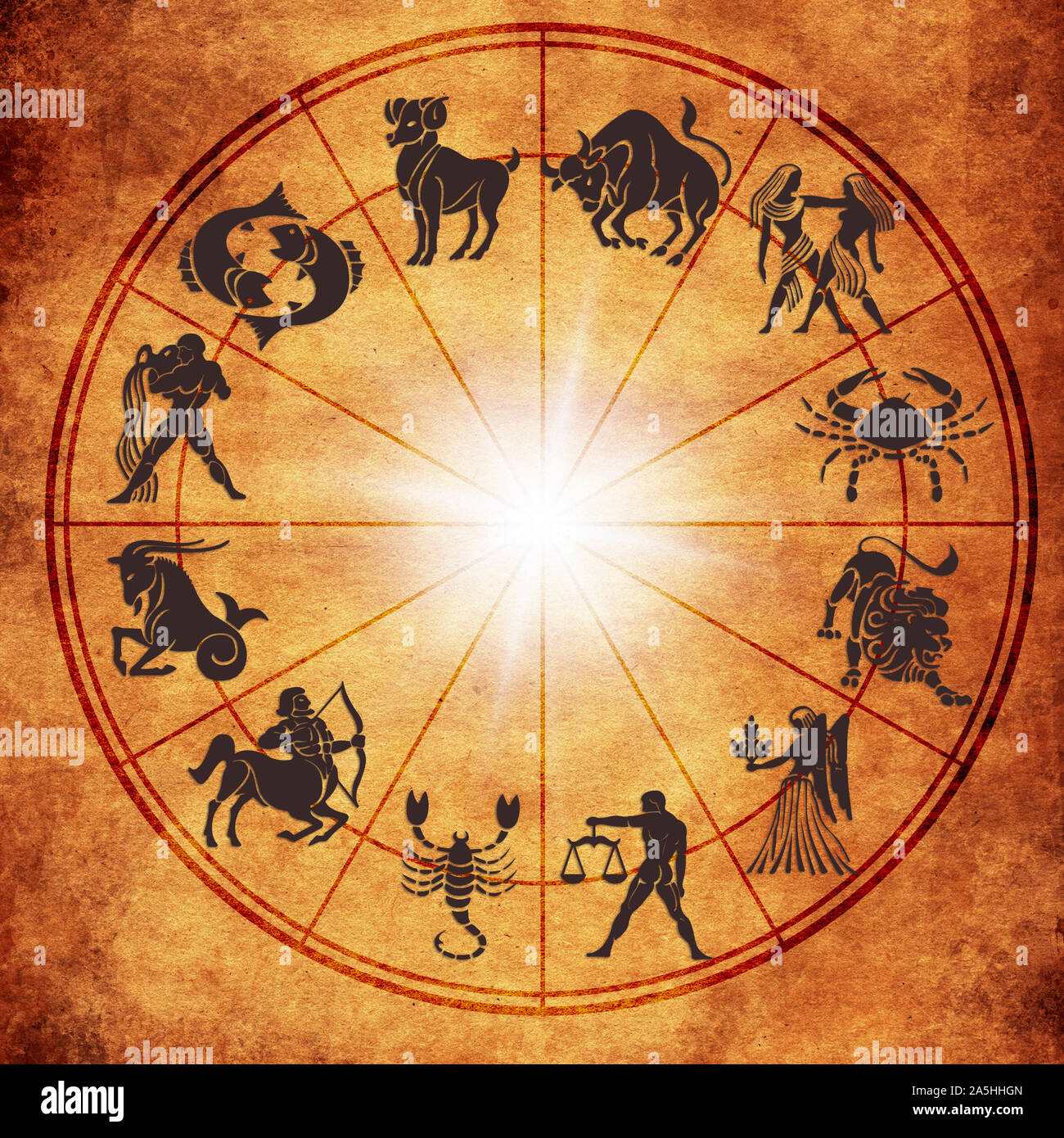 astrology wheel with all the signs of the zodiac Stock Photo Alamy