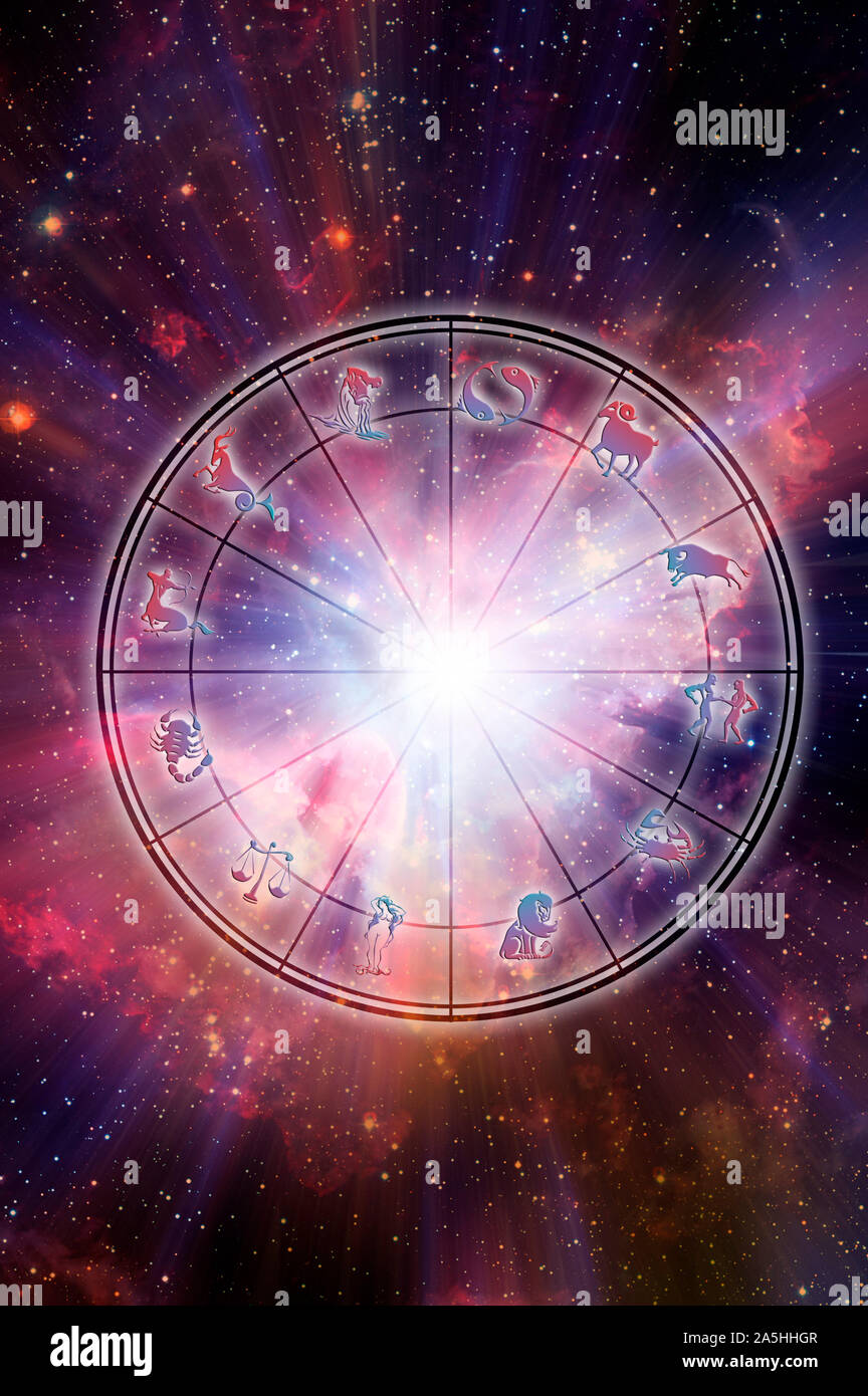 astrology wheel with all signs of the zodiac Stock Photo Alamy
