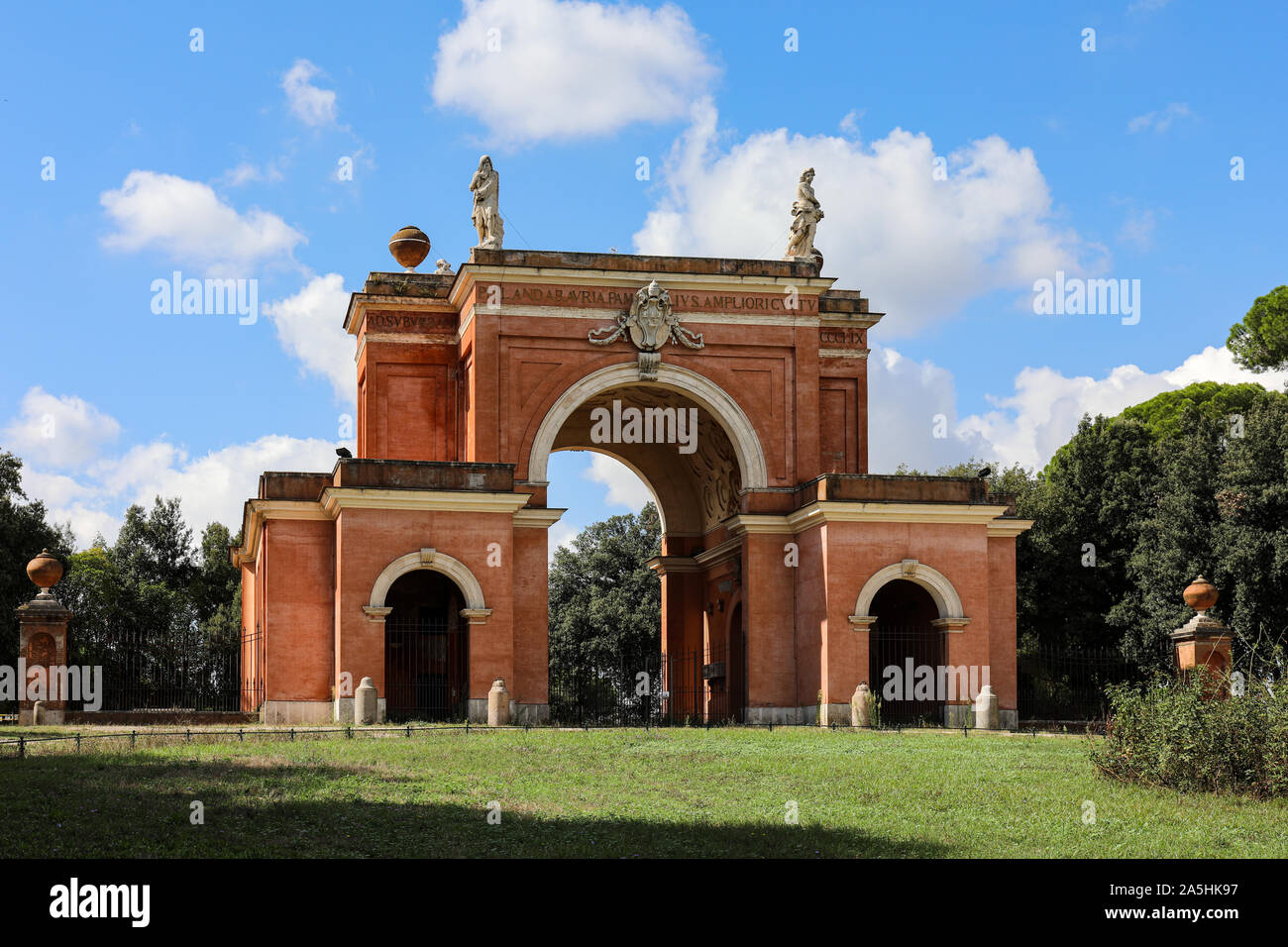 Arch of the Four Winds at the gate of Parco Villa Doria Pamphilj in Rome, Italy Stock Photo