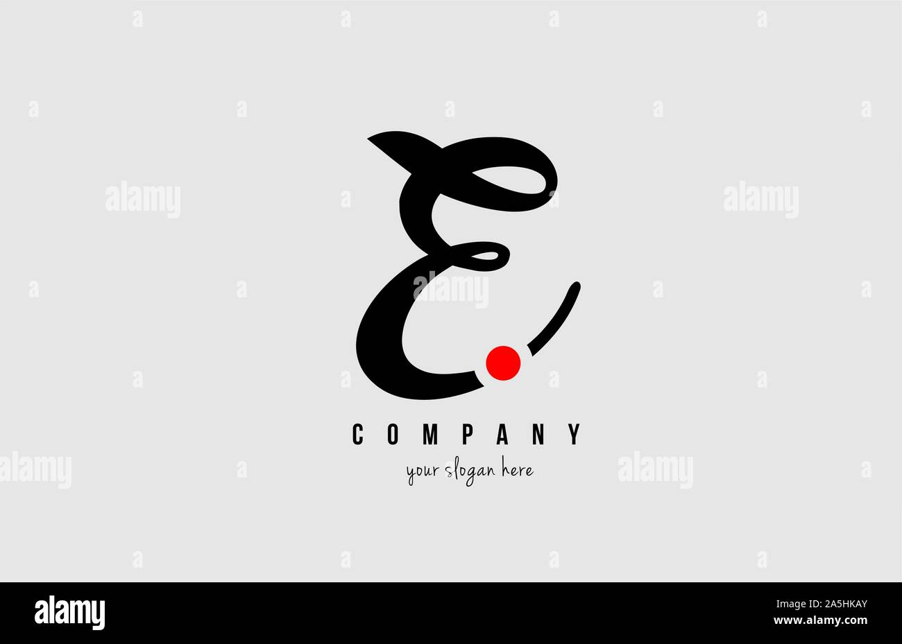 E black and white alphabet letter with red circle for company logo icon ...