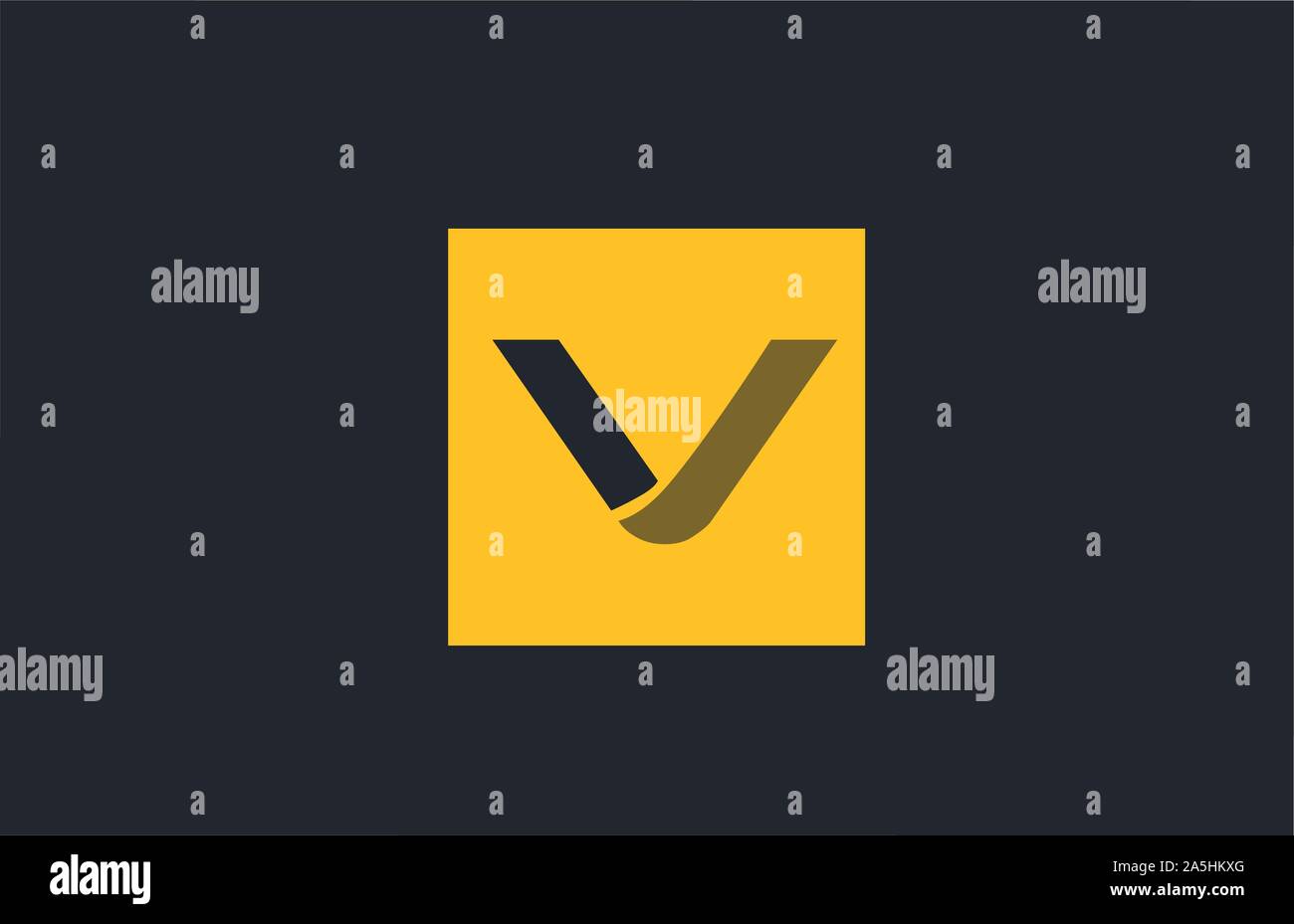 yellow square simple letter V blue logo alphabet for company logo icon ...