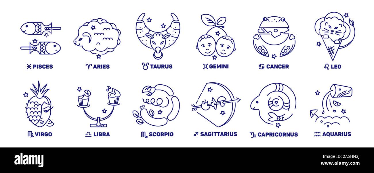 Vector set of kids Zodiac signs, stars, constellations blue color on a  white background. Logo, tattoo or illustration. Astrological forecast,  horoscop Stock Vector Image & Art - Alamy