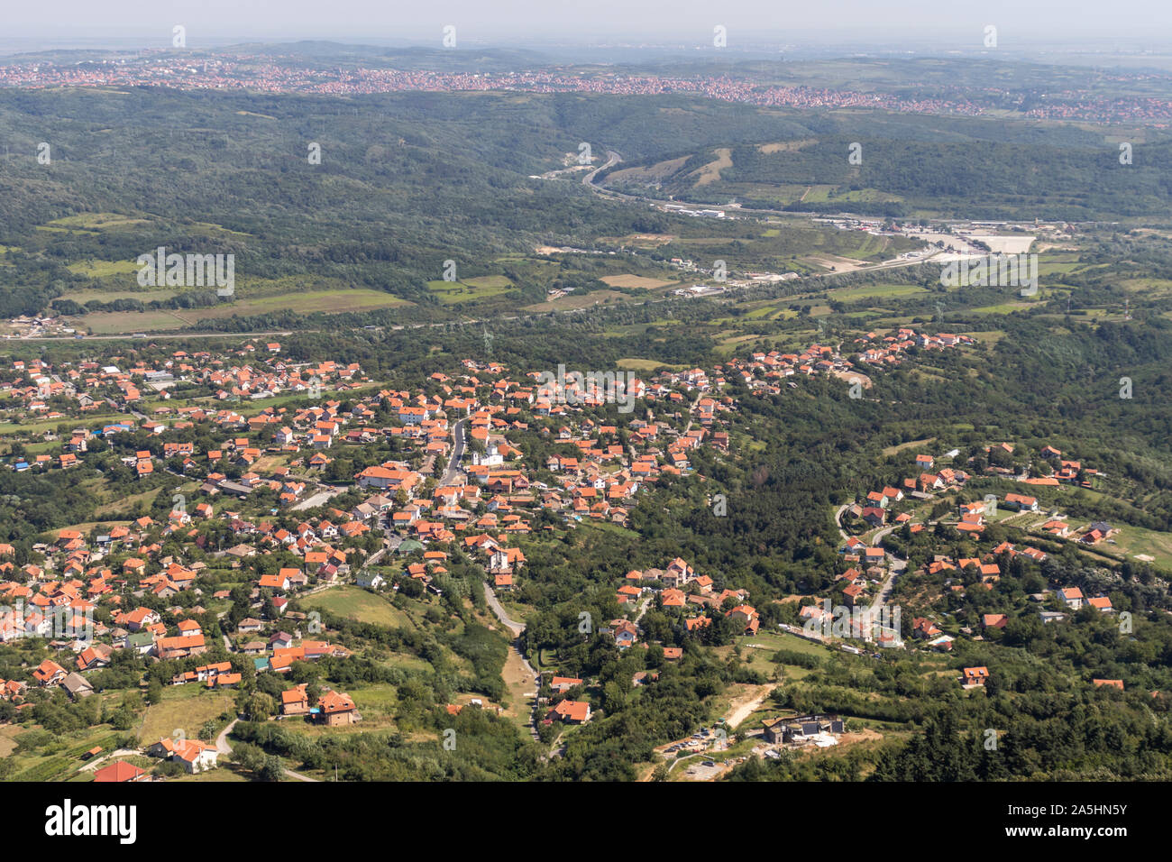 Amazing panoramic view from Avala Tower near city of Belgrade, Serbia Stock Photo