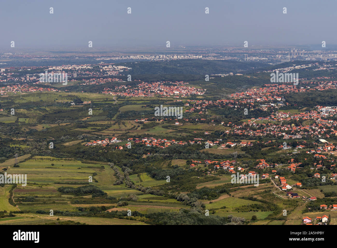 Amazing panoramic view from Avala Tower near city of Belgrade, Serbia Stock Photo