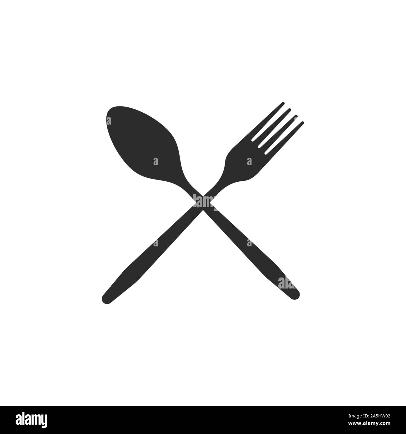 Cutlery. Crossed spoon and fork black icons on a white background. Stock Vector