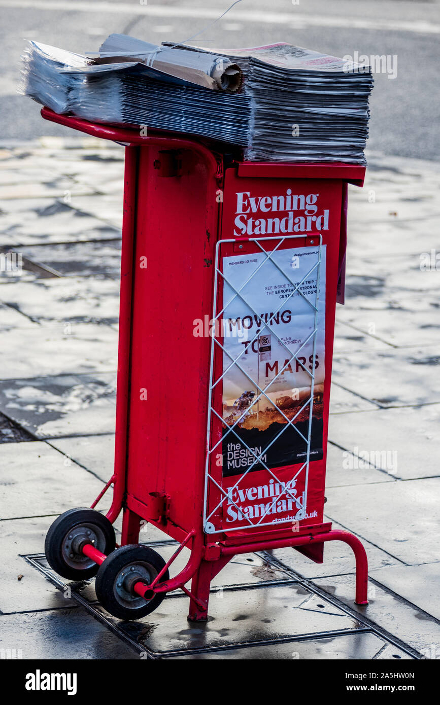 London Evening Standard newspapers available to be picked up free in London's West End. Stock Photo