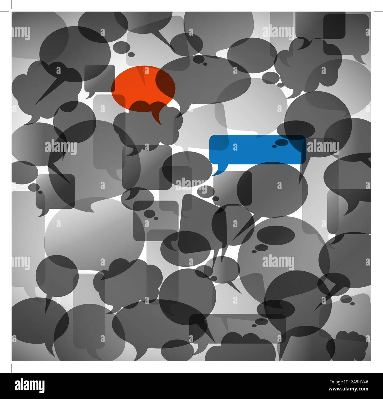 Abstract background made from anonymous speech bubbles with two different highlighted bubbles Stock Vector