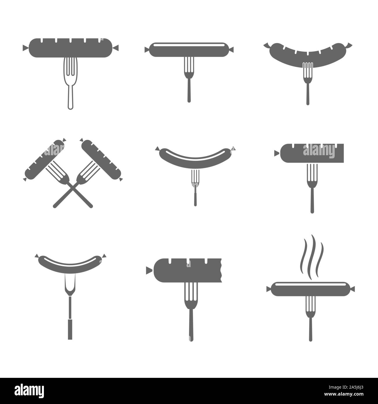 Fork with sausage icons Stock Vector